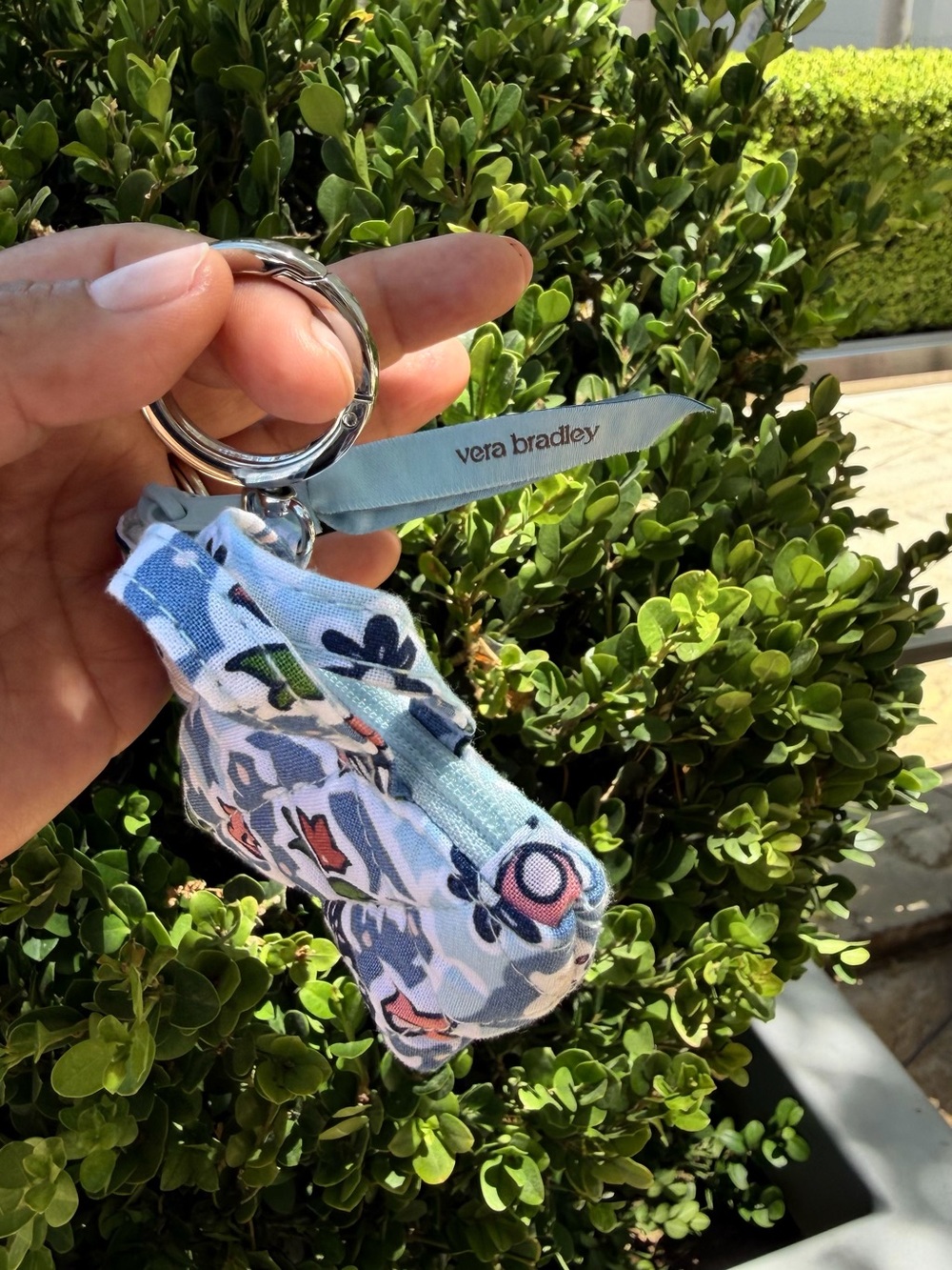 Vera Bradley Quilted Mini Tote Keychain in Light Blue, Pink and Navy - Picture 3 of 5